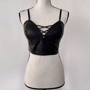 Like an Angel Black Vegan Leather Bustier Crop Top